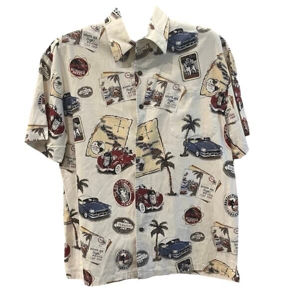 Vintage Big Dogs Linen All Over Print Button Down Shirt Small/Medium Travel Y2K - Picture 1 of 11